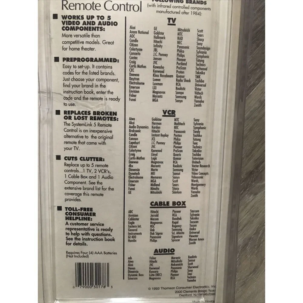 UNIVERSAL RCA REMOTE CONTROL RCU 100 Multi Brand Use Sealed / 5 Component